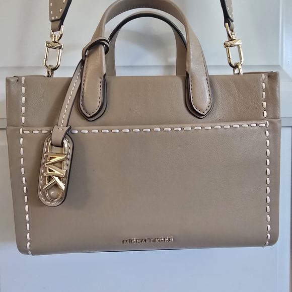 Michael Kors Handbags - Michael Kors Taupe Leather Satchel with Contrast Stitching